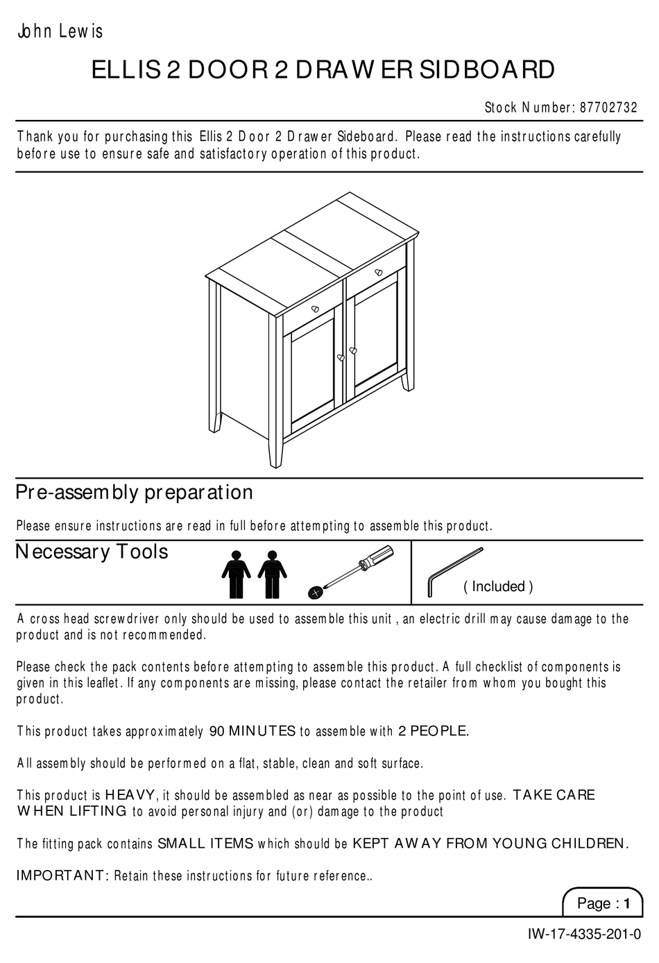 JOHN LEWIS ELLIS 87702732 ASSEMBLY INSTRUCTIONS MANUAL Pdf Download ManualsLib