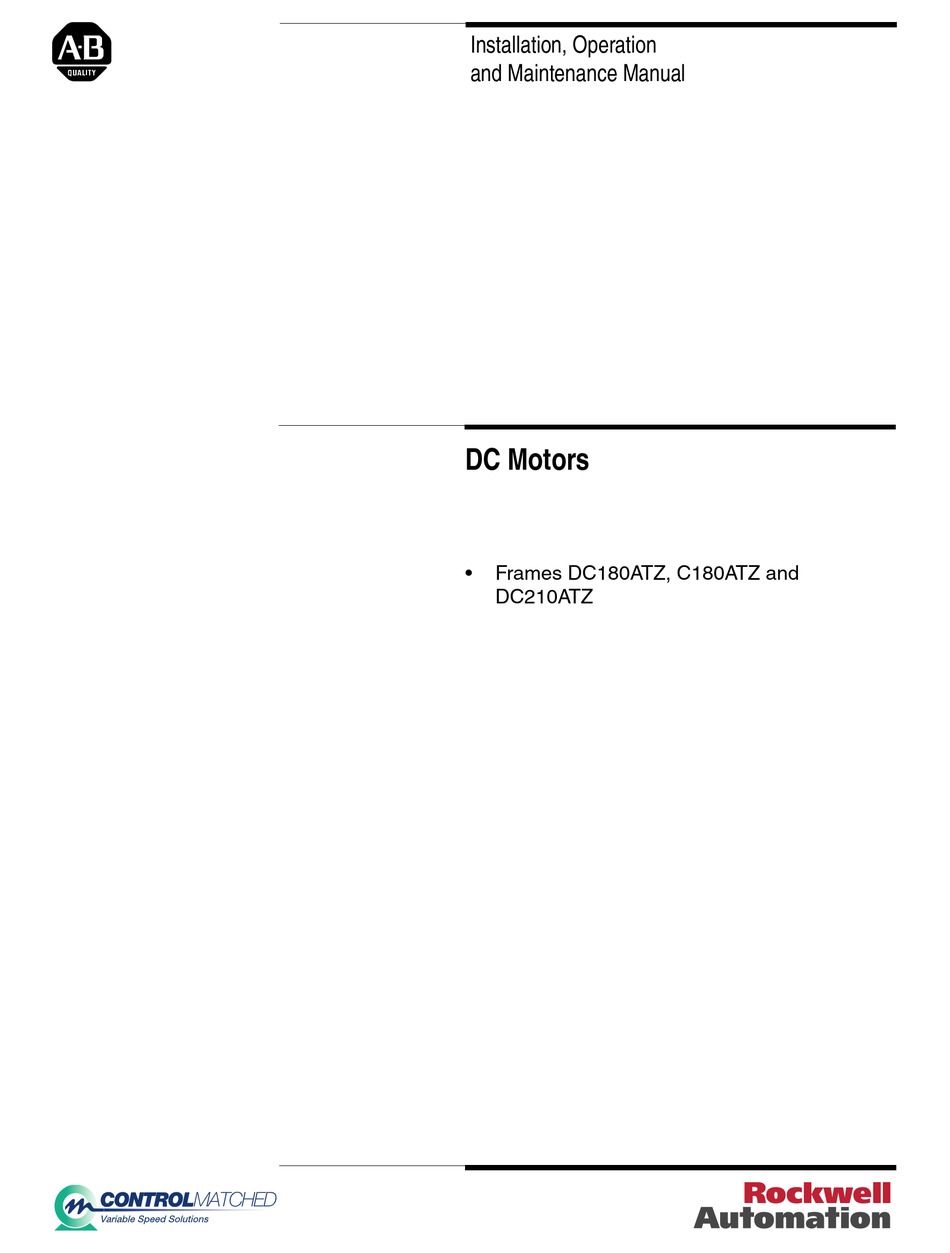 ROCKWELL AUTOMATION ALLENBRADLEY DC180ATZ INSTALLATION, OPERATION AND MAINTENANCE MANUAL Pdf