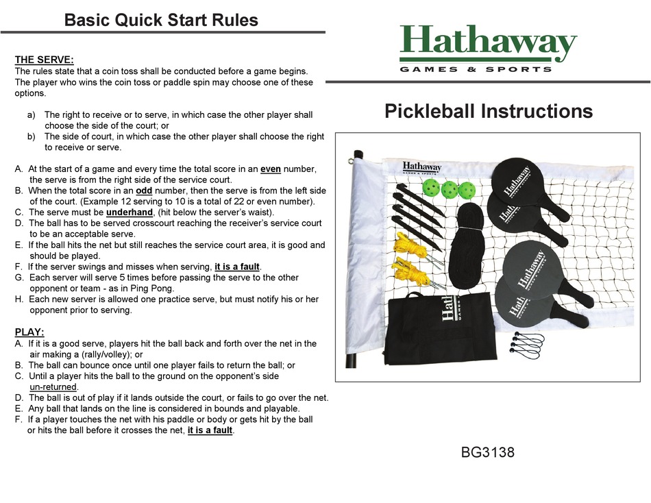 HATHAWAY PICKLEBALL BG3138 INSTRUCTIONS Pdf Download ManualsLib