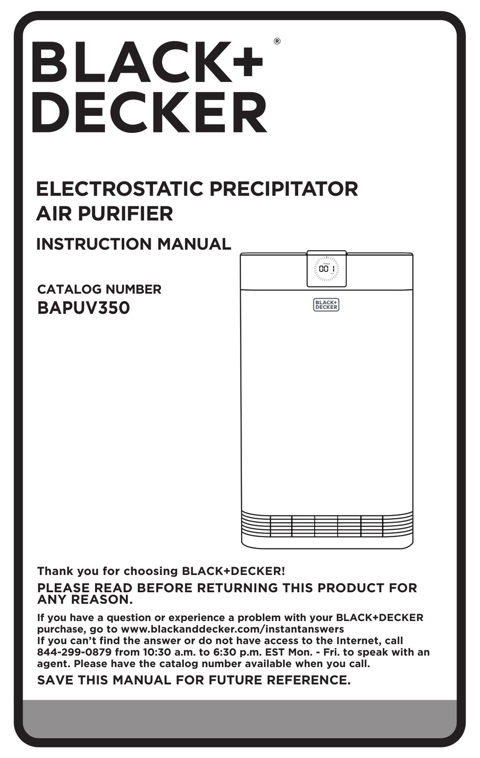 Black+decker BAPUV350 4-Stage Electrostatic Precipitator Air Purifier