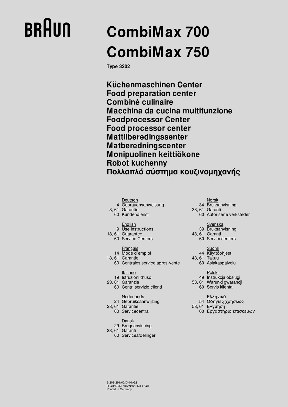 BRAUN COMBIMAX 700 MANUAL Pdf Download | ManualsLib