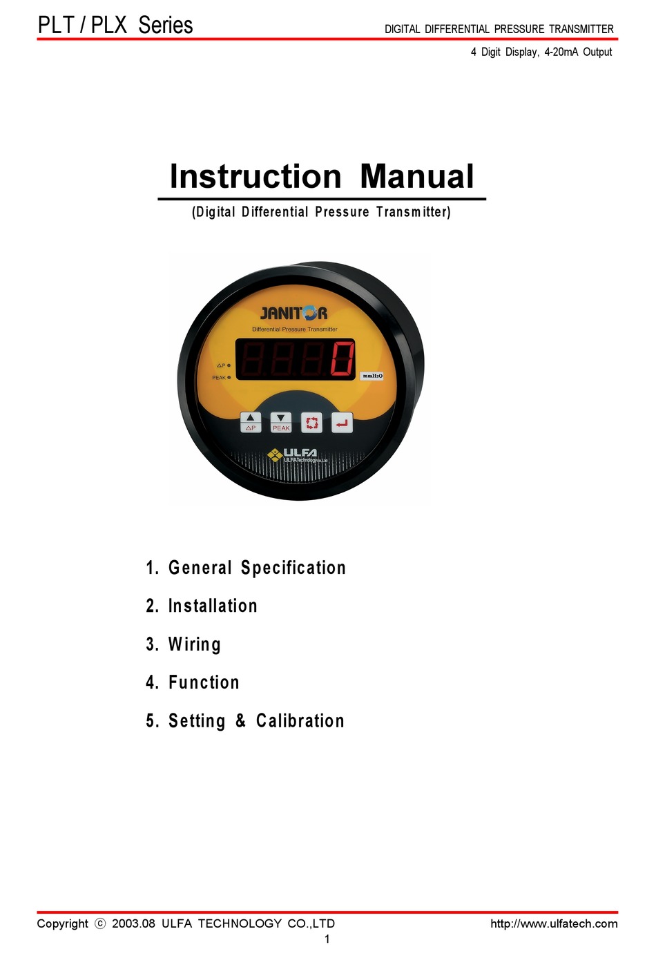 ULFA TECHNOLOGY JANITOR PLT SERIES INSTRUCTION MANUAL Pdf Download
