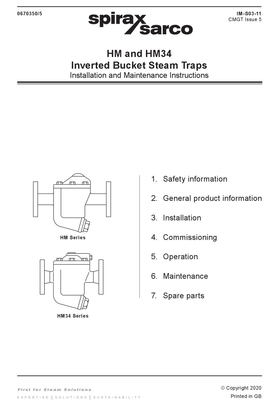 SPIRAX SARCO HM SERIES INSTALLATION AND MAINTENANCE INSTRUCTIONS MANUAL