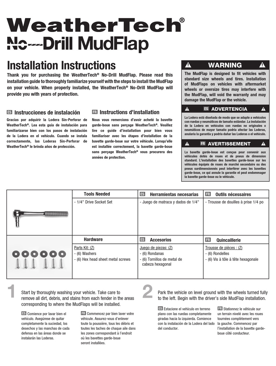 WEATHERTECH NO-DRILL MUDFLAP INSTALLATION INSTRUCTIONS Pdf Download ...