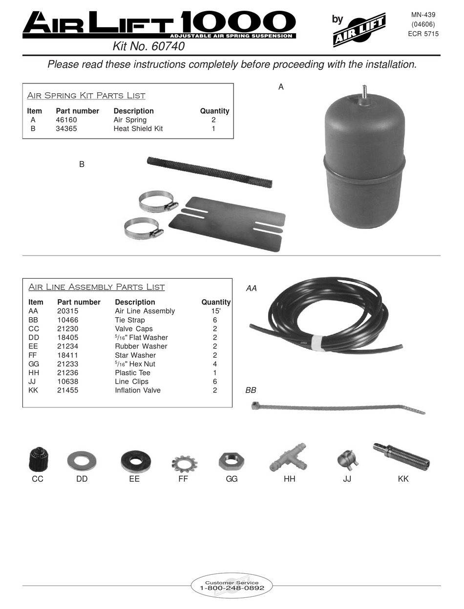 AIR LIFT 1000 INSTALLATION INSTRUCTIONS MANUAL Pdf Download ManualsLib