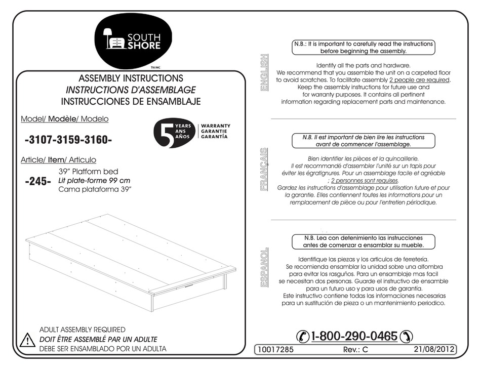 SOUTH SHORE 3107 ASSEMBLY INSTRUCTIONS MANUAL Pdf Download ManualsLib