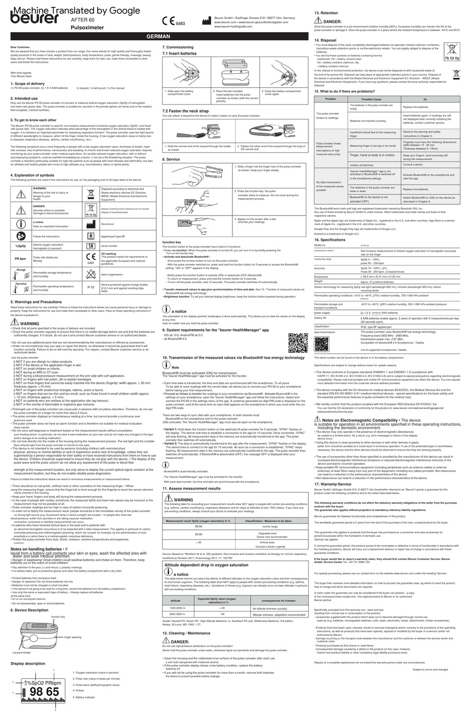 BEURER AFTER 60 QUICK START MANUAL Pdf Download ManualsLib