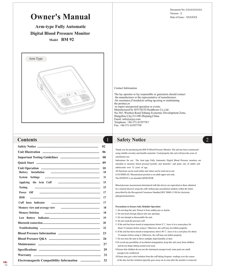 JOYTECH BM 92 OWNER'S MANUAL Pdf Download ManualsLib