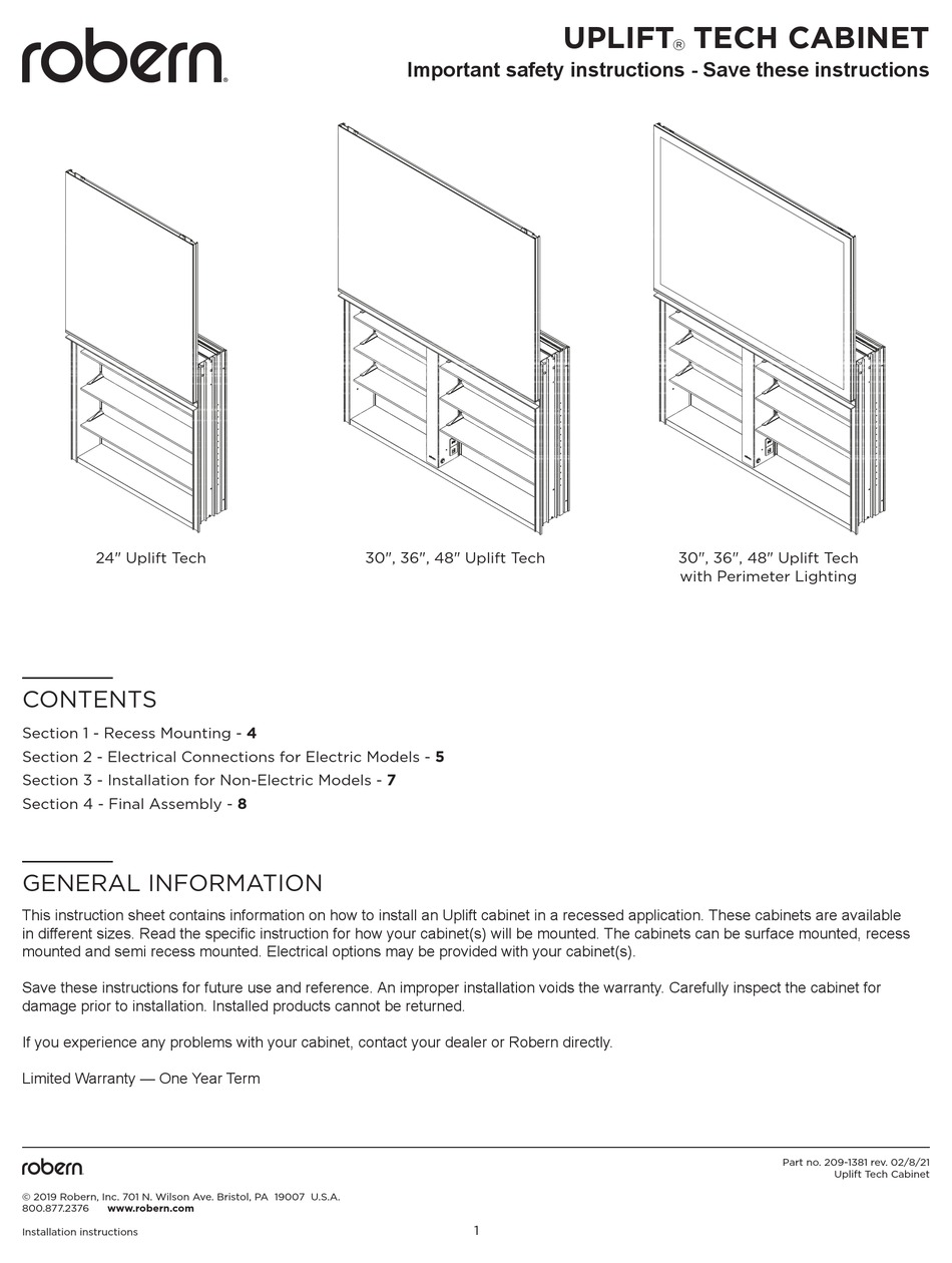 ROBERN UPLIFT TECH UC48276FPNE2N INSTRUCTION SHEET Pdf Download