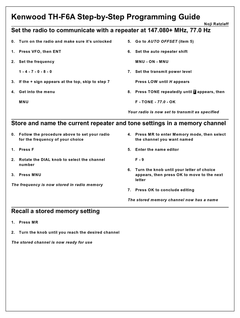 Kenwood Th F6a Step By Step Programming Manual Pdf Download Manualslib