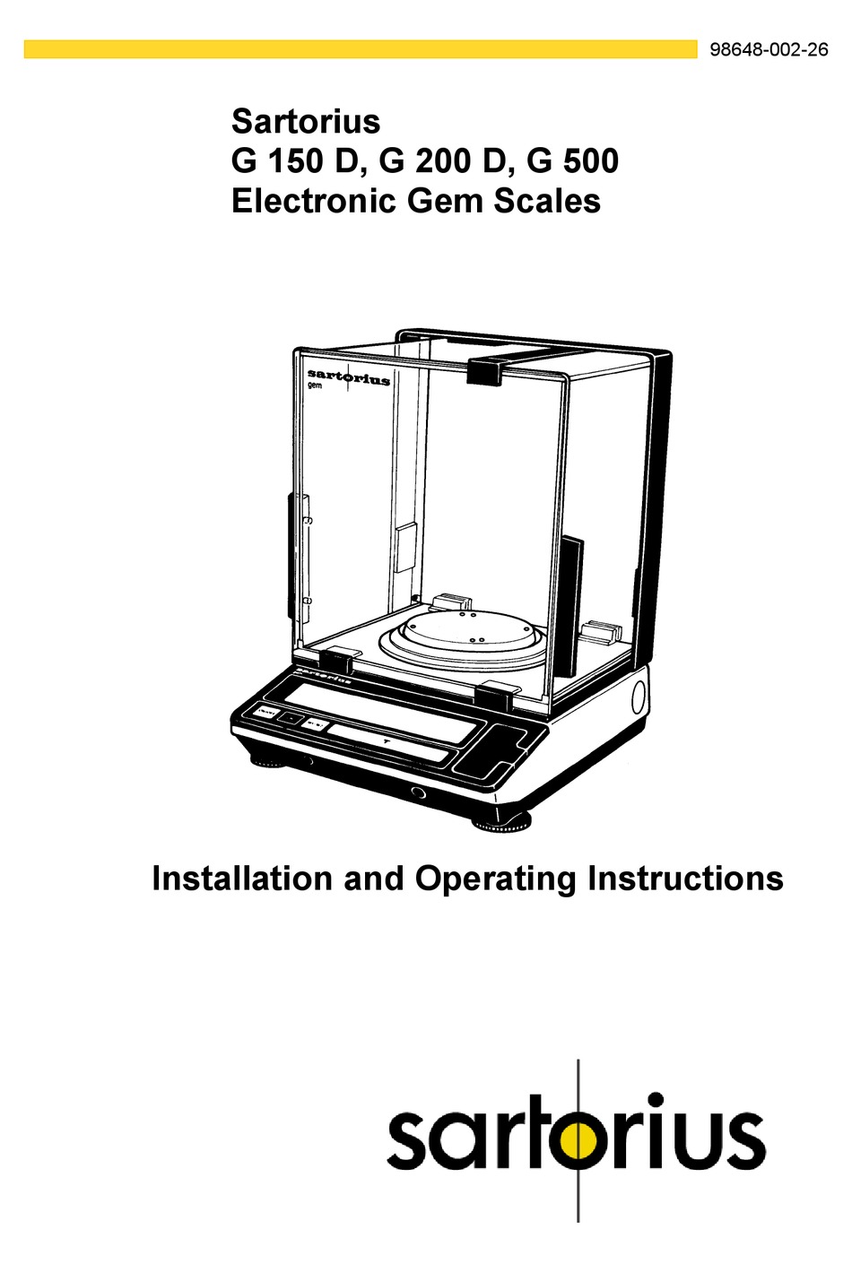 SARTORIUS G 150 D INSTALLATION AND OPERATING INSTRUCTIONS MANUAL Pdf