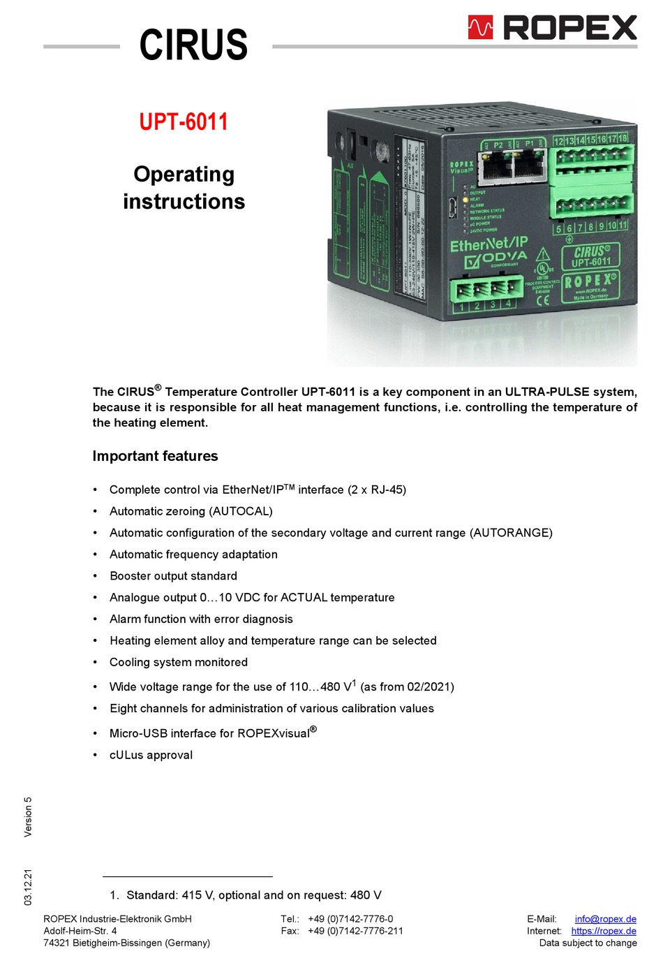ROPEX CIRUS UPT6011 OPERATING INSTRUCTIONS MANUAL Pdf Download