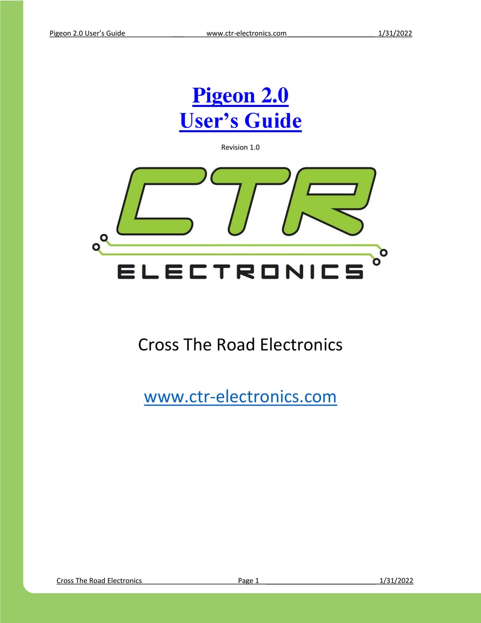 CTR ELECTRONICS PIGEON 2.0 USER MANUAL Pdf Download ManualsLib