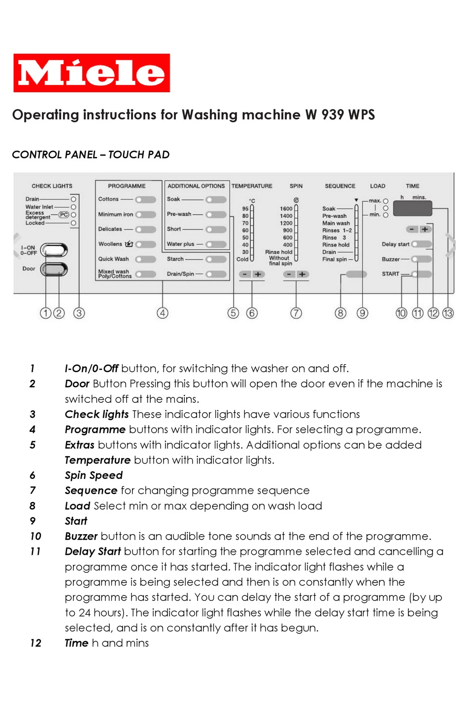 MIELE W 939 WPS OPERATING INSTRUCTIONS Pdf Download ManualsLib