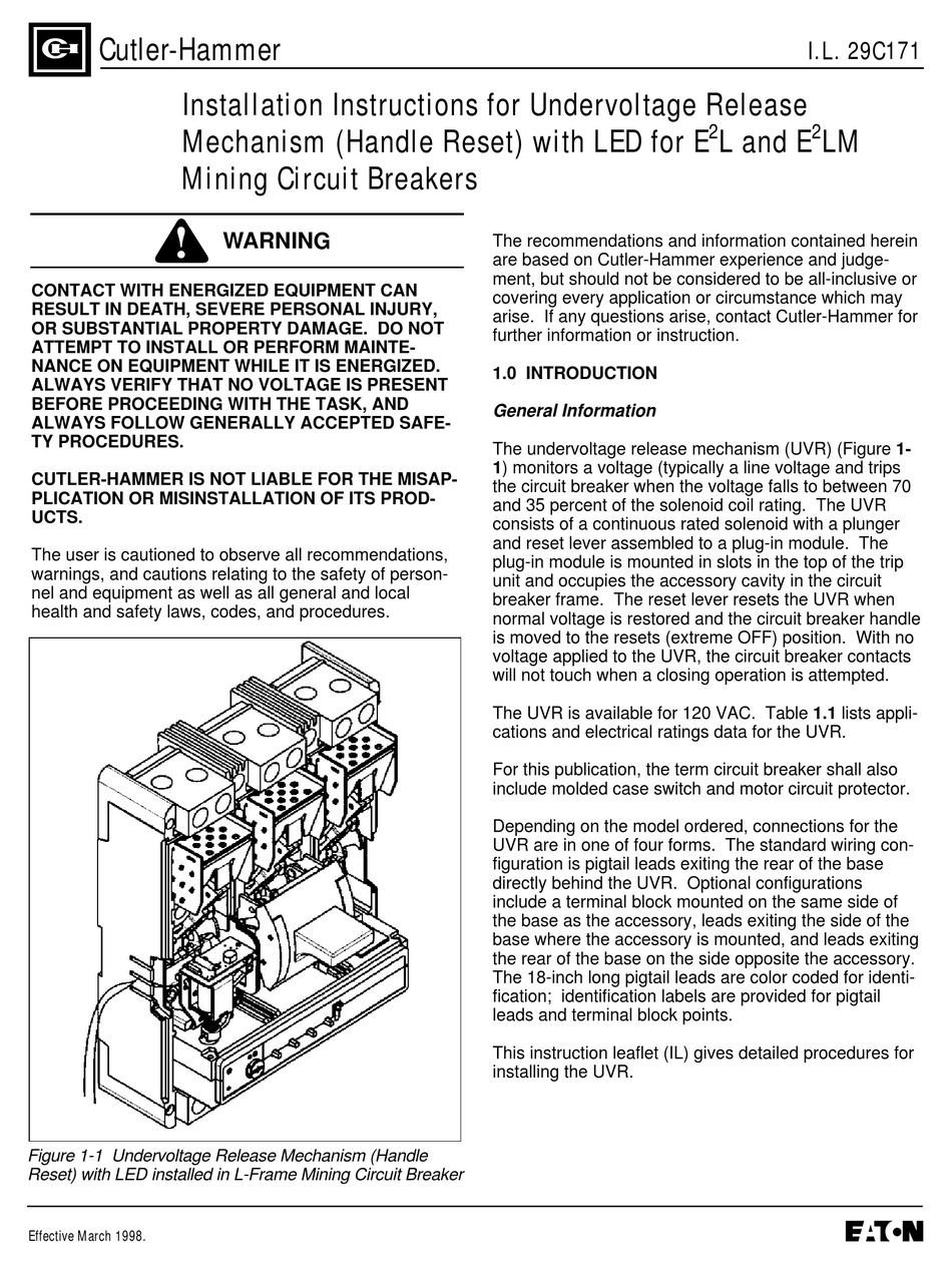 CUTLERHAMMER E2 L INSTALLATION INSTRUCTIONS MANUAL Pdf Download