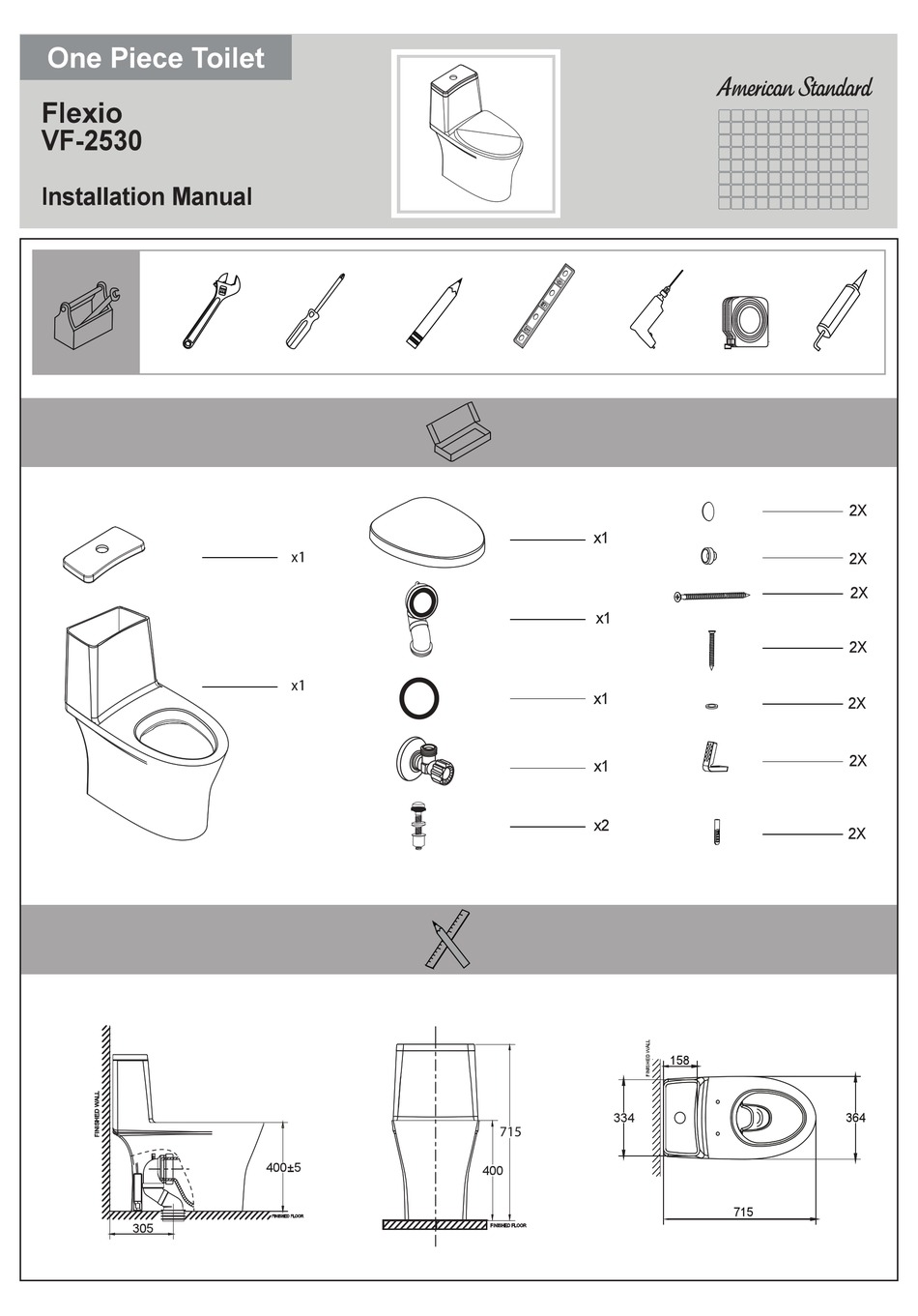 AMERICAN STANDARD FLEXIO VF2530 INSTALLATION MANUAL Pdf Download