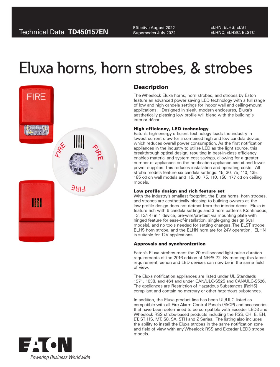 EATON WHEELOCK ELUXA ELHN TECHNICAL DATA Pdf Download ManualsLib