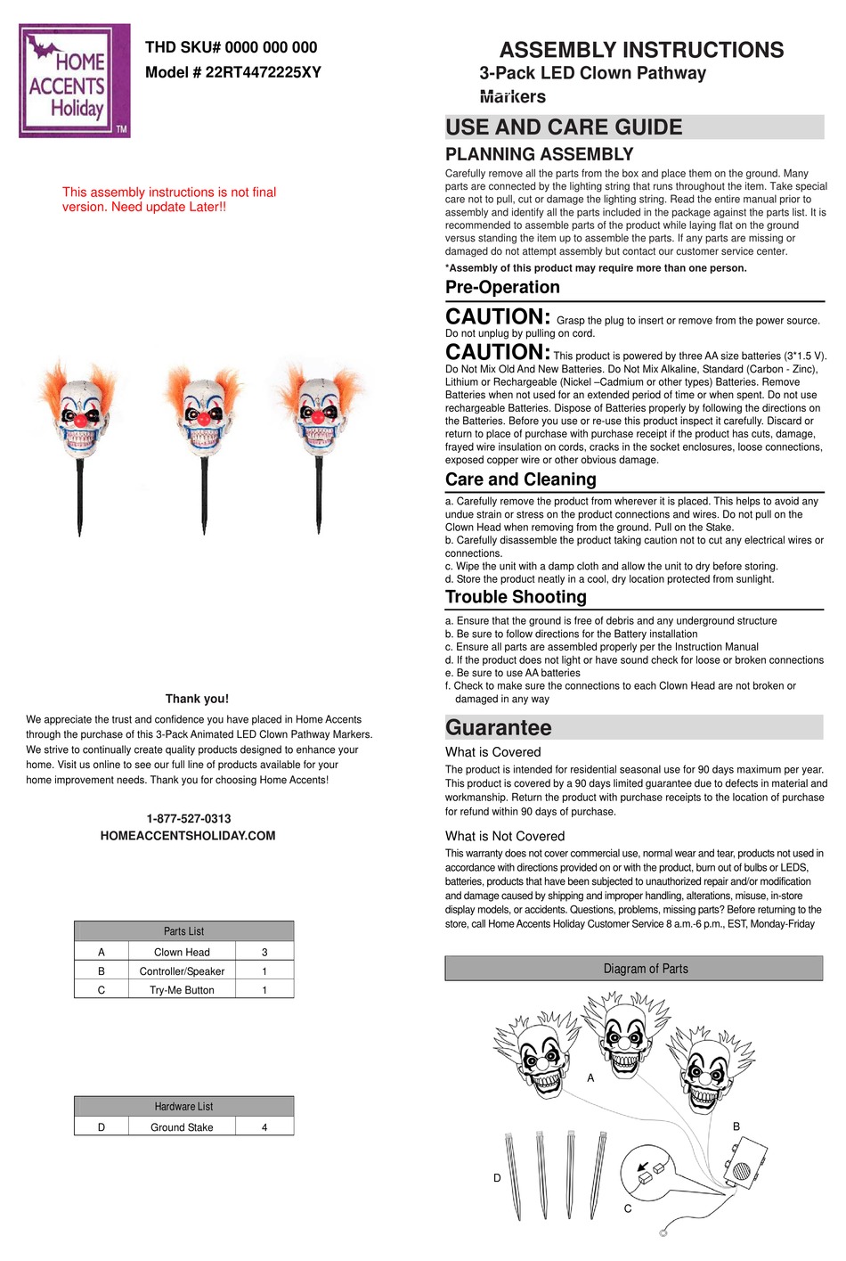 HOME ACCENTS HOLIDAY 22RT4472225XY ASSEMBLY INSTRUCTIONS Pdf Download