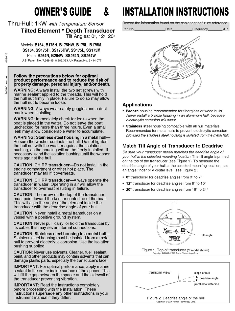 AIRMAR TILTED ELEMENT B164 OWNER'S MANUAL Pdf Download | ManualsLib