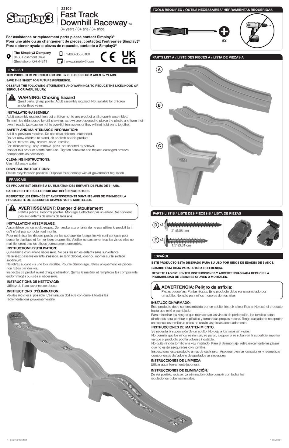 SIMPLAY3 FAST TRACK DOWNHILL RACEWAY 22105 ASSEMBLY INSTRUCTIONS Pdf
