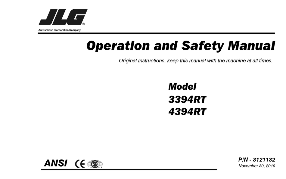 OSHKOSH CORPORATION JLG 3394RT OPERATION AND SAFETY MANUAL Pdf Download
