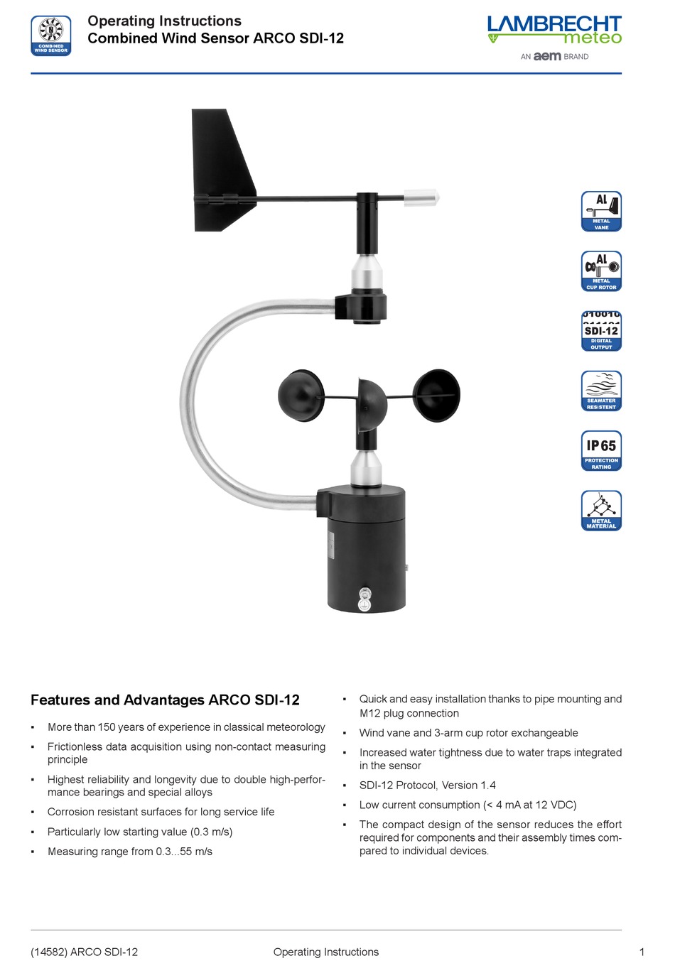 AEM LAMBRECHT METEO ARCO SDI12 OPERATING INSTRUCTIONS MANUAL Pdf
