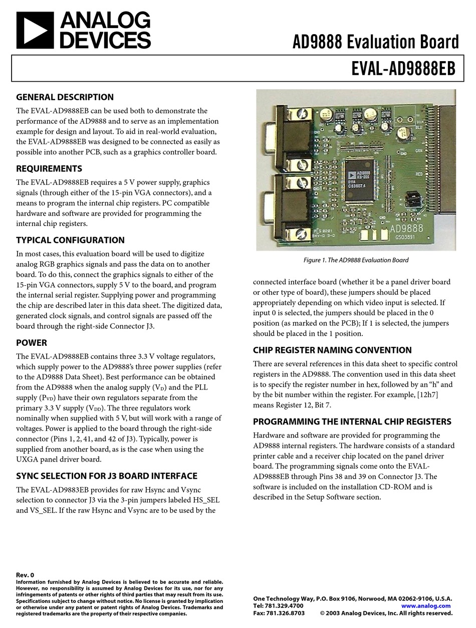 ANALOG DEVICES EVALAD9888EB QUICK START MANUAL Pdf Download ManualsLib