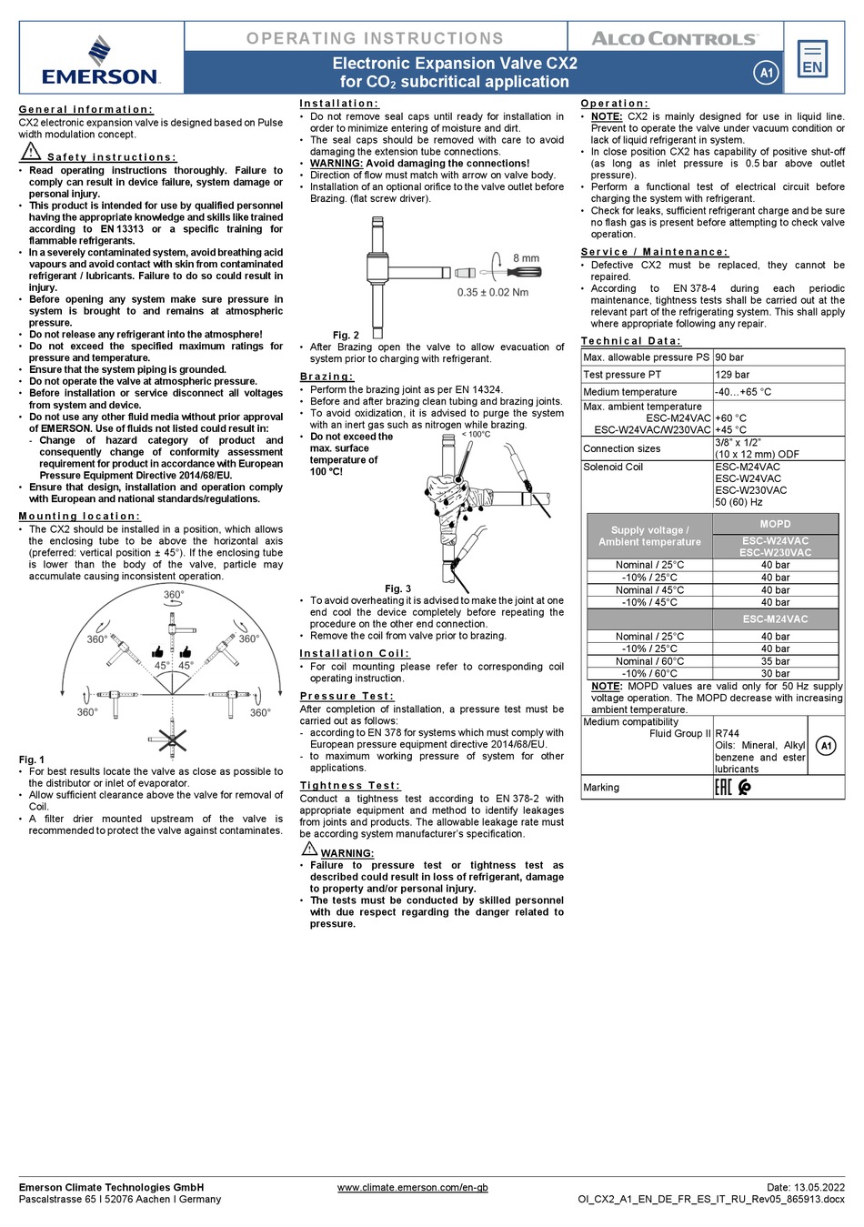 EMERSON ALCO CONTROLS CX2 OPERATING INSTRUCTIONS MANUAL Pdf Download