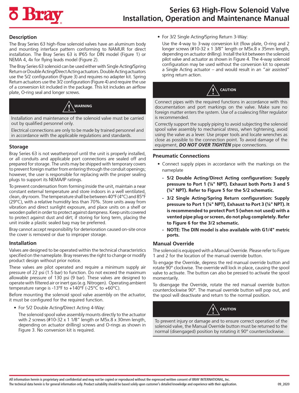 BRAY 63 SERIES INSTALLATION, OPERATION AND MAINTENANCE MANUAL Pdf