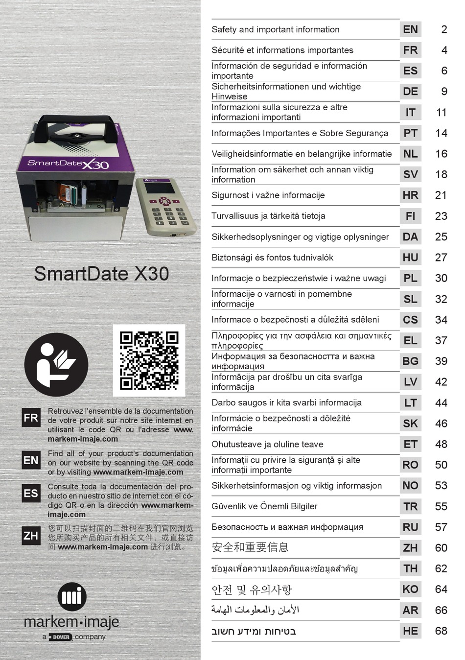 DOVER MARKEMIMAJE SMARTDATE X30 SAFETY AND IMPORTANT INFORMATION Pdf