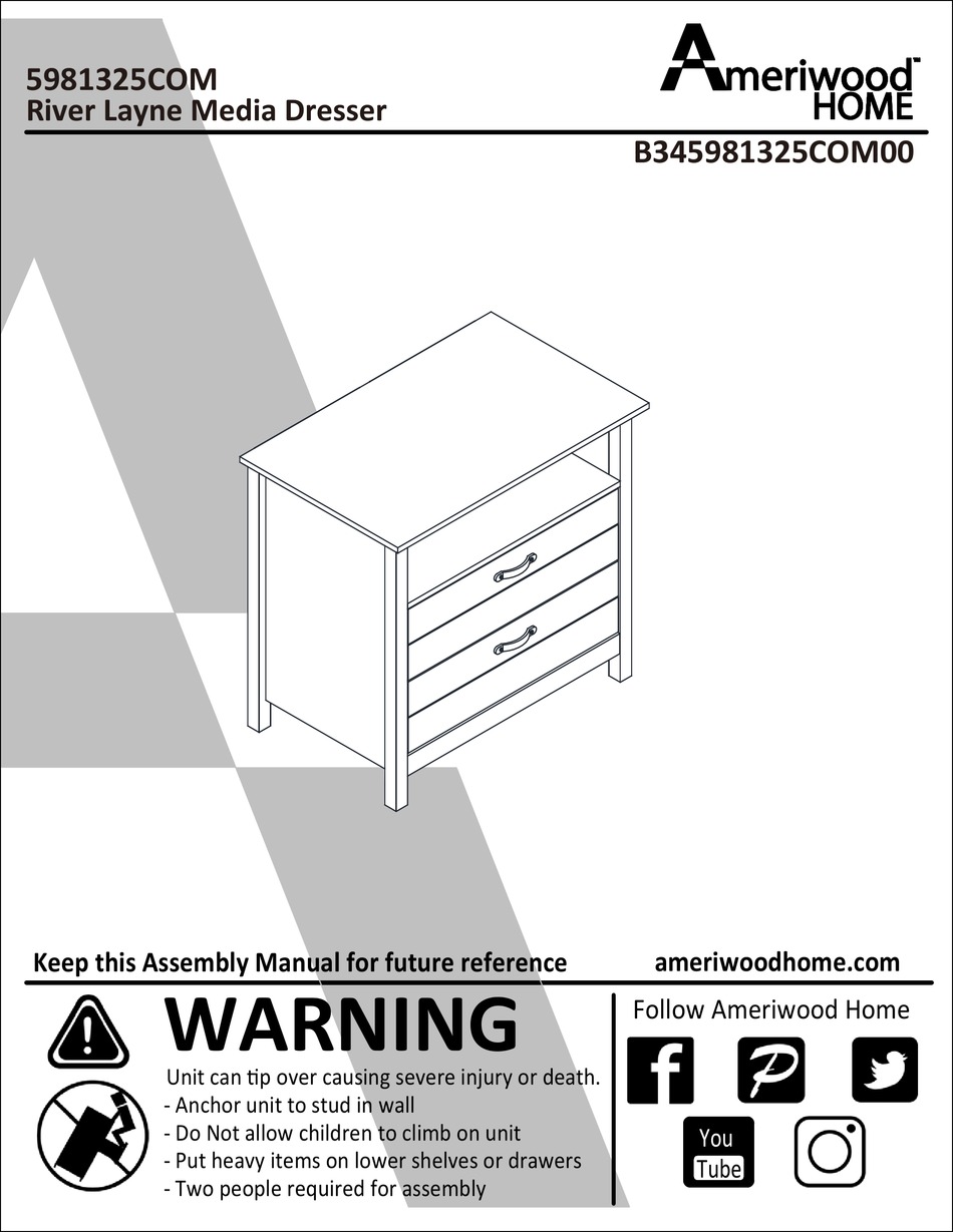 AMERIWOOD HOME RIVER LAYNE ASSEMBLY INSTRUCTIONS MANUAL Pdf