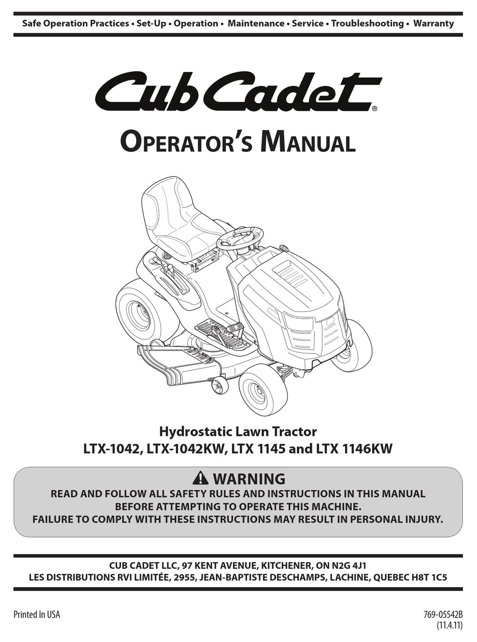 Cub Cadet Ltx Kw Operator S Manual Pdf Download Manualslib