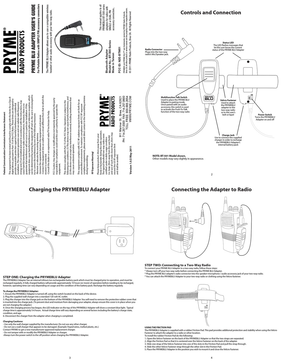 PRYME RADIO PRODUCTS BLU BT500 SERIES USER MANUAL Pdf Download