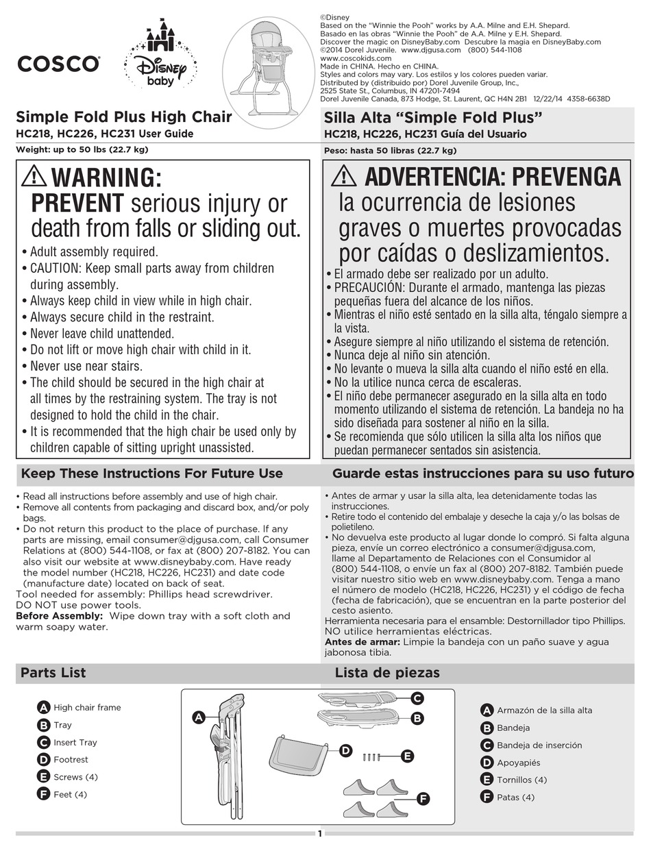 COSCO DISNEY BABY SIMPLE FOLD PLUS USER MANUAL Pdf Download ManualsLib