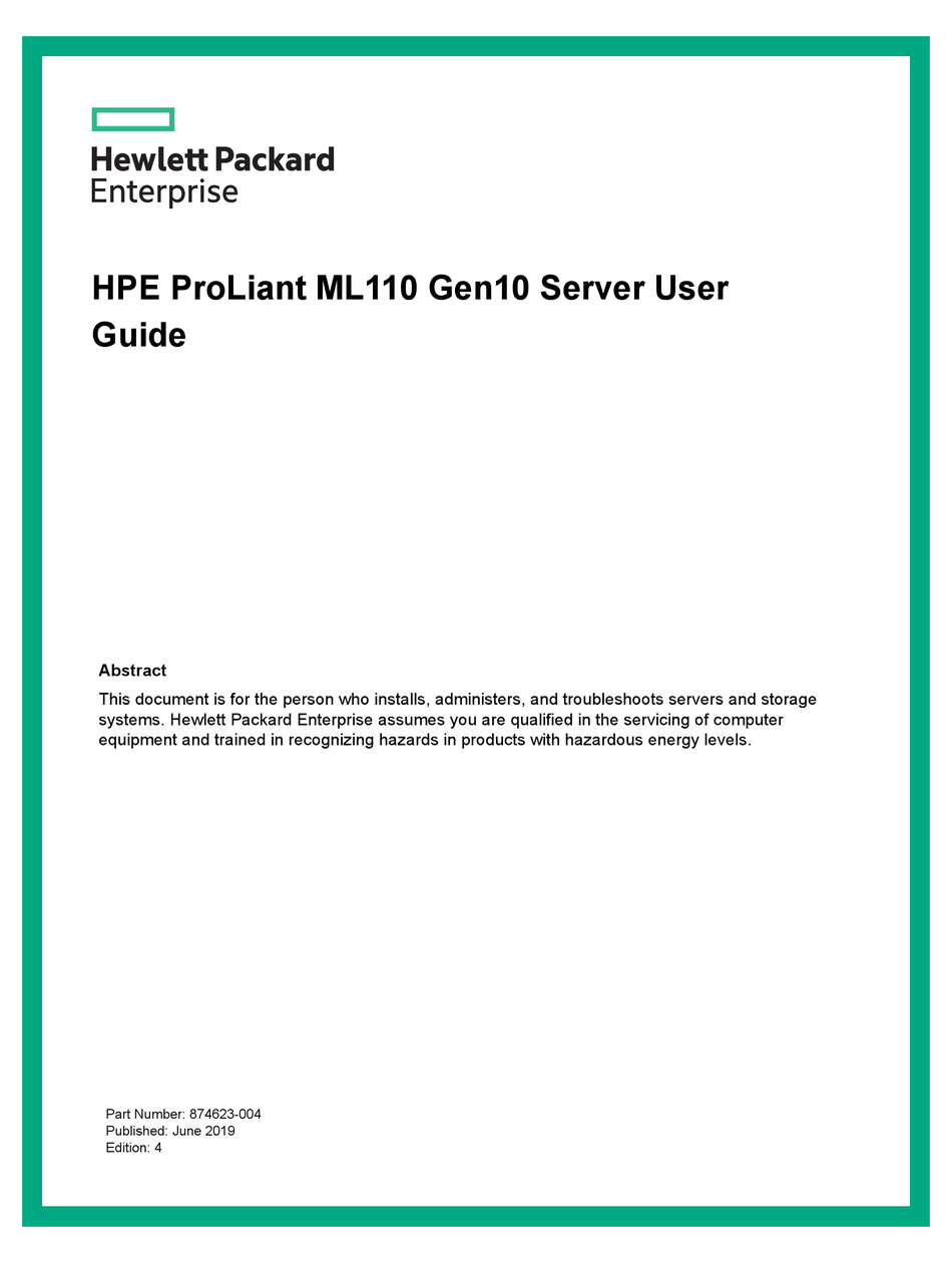 HPE PROLIANT ML110 USER MANUAL Pdf Download | ManualsLib