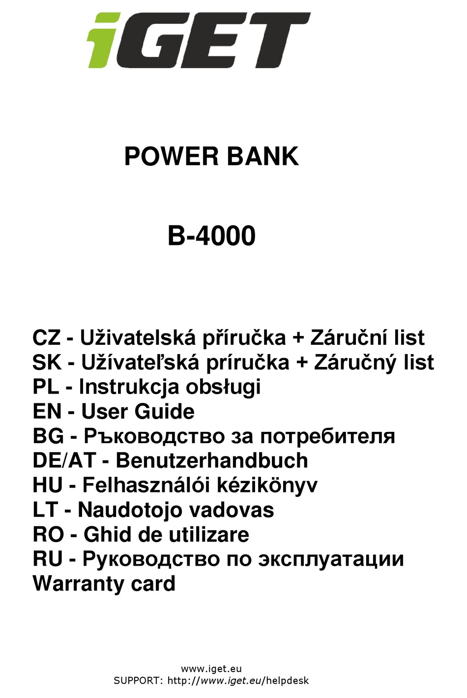 IGET B-4000 USER MANUAL Pdf Download | ManualsLib