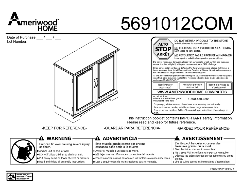 AMERIWOOD HOME ASSEMBLY INSTRUCTIONS MANUAL Pdf Download