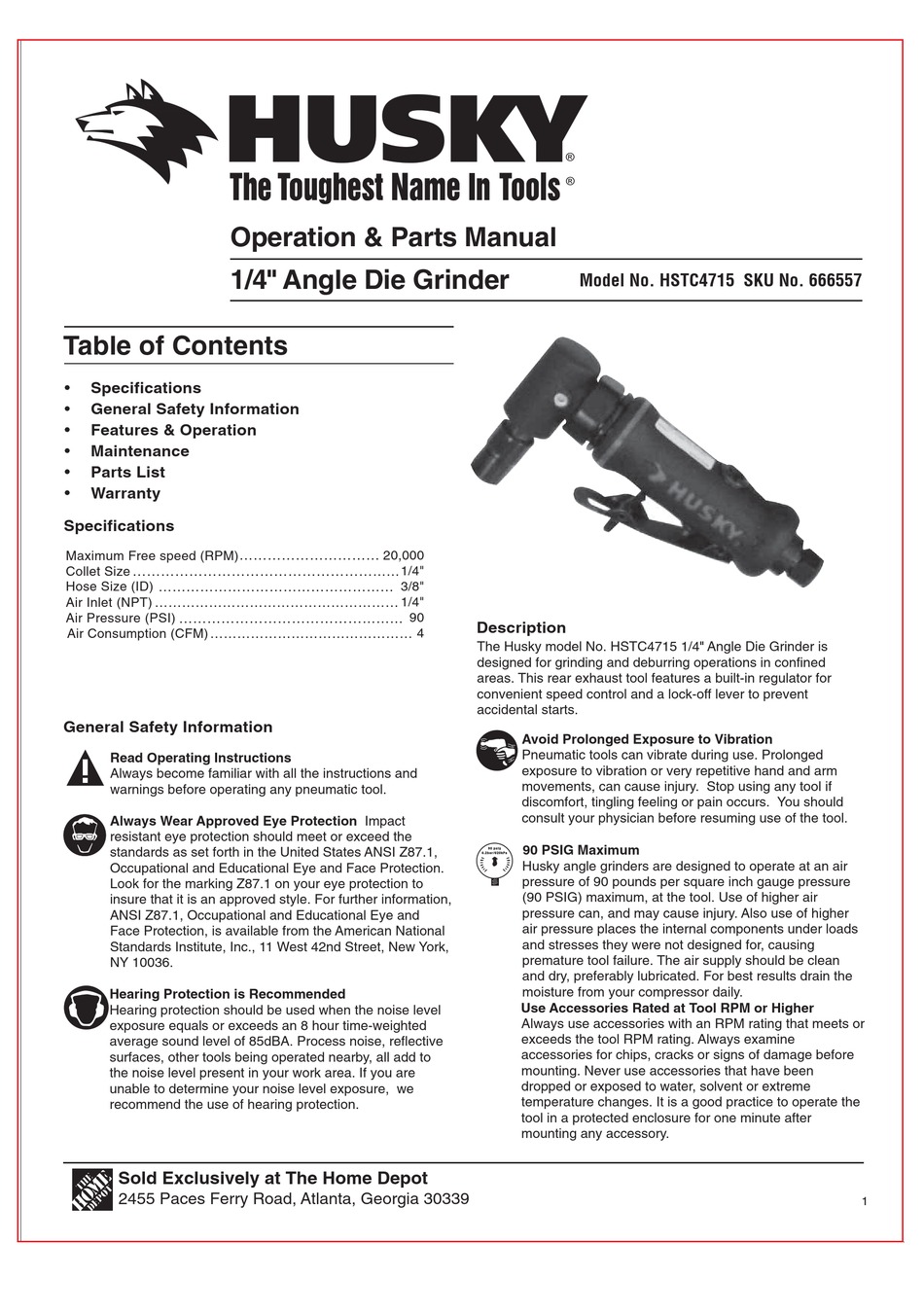 HUSKY HSTC4715 INSTALLATION, OPERATION & PARTS Pdf Download ManualsLib