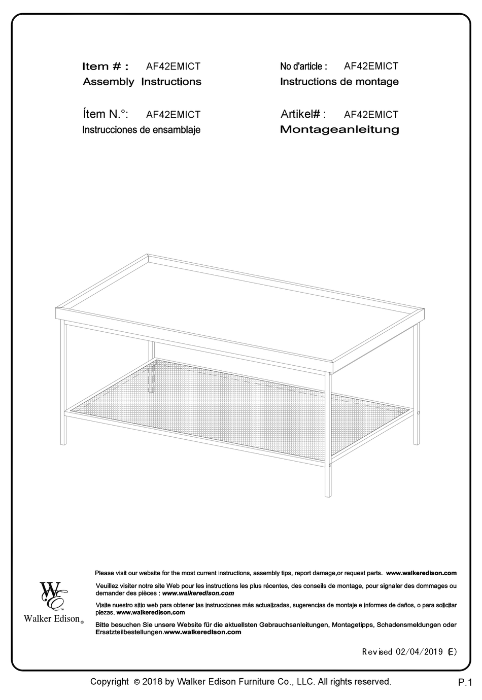 WALKER EDISON AF42EMICT ASSEMBLY INSTRUCTIONS MANUAL Pdf Download