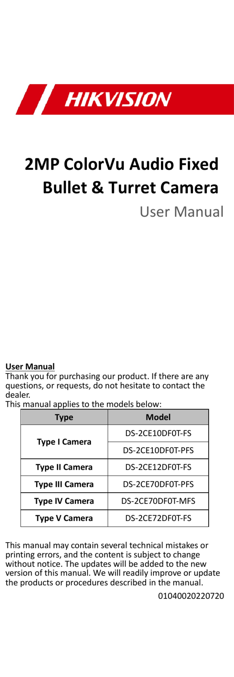 HIKVISION DS-2CE12DF0T-FS USER MANUAL Pdf Download | ManualsLib