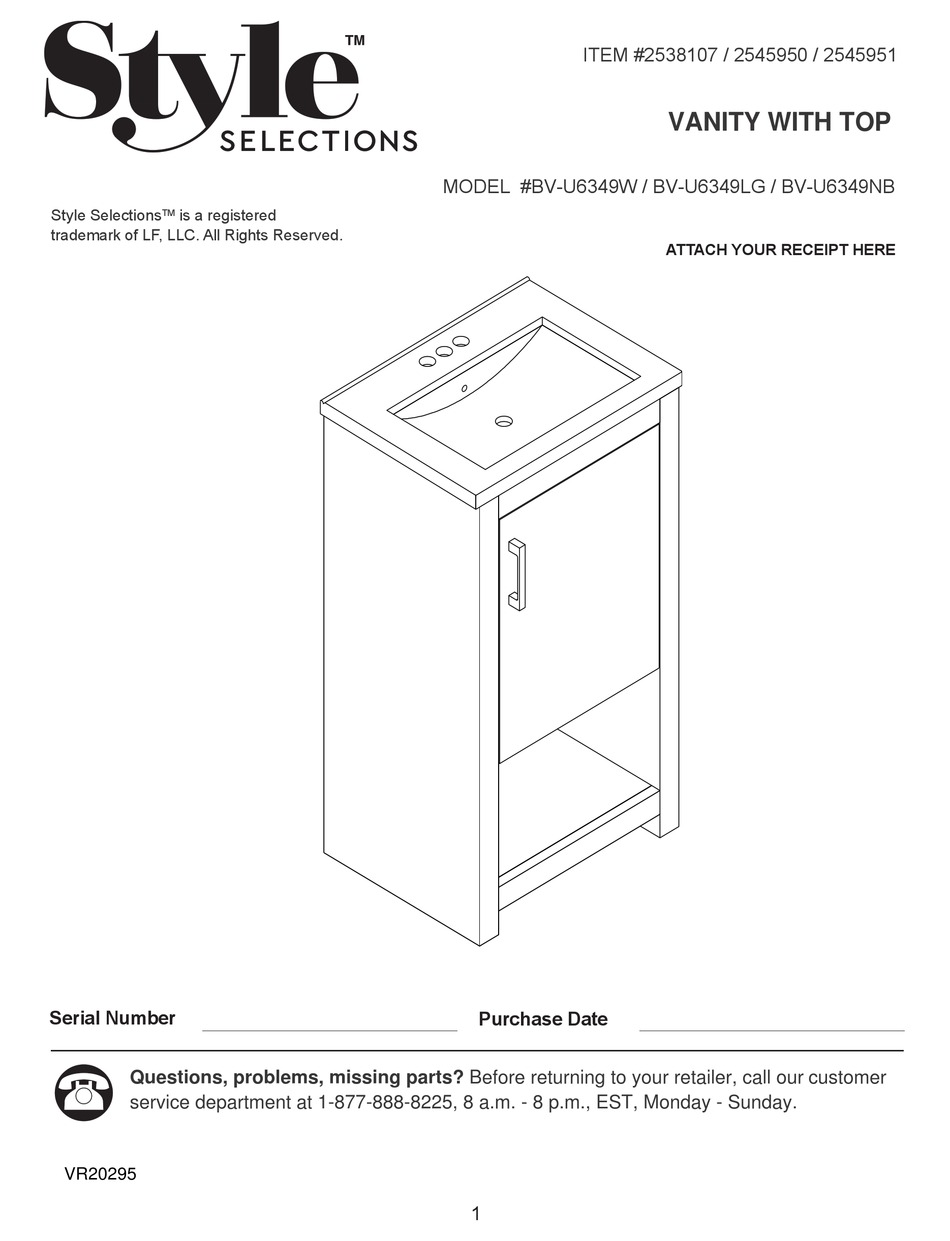 STYLE SELECTIONS BV-U6349W ASSEMBLY Pdf Download | ManualsLib