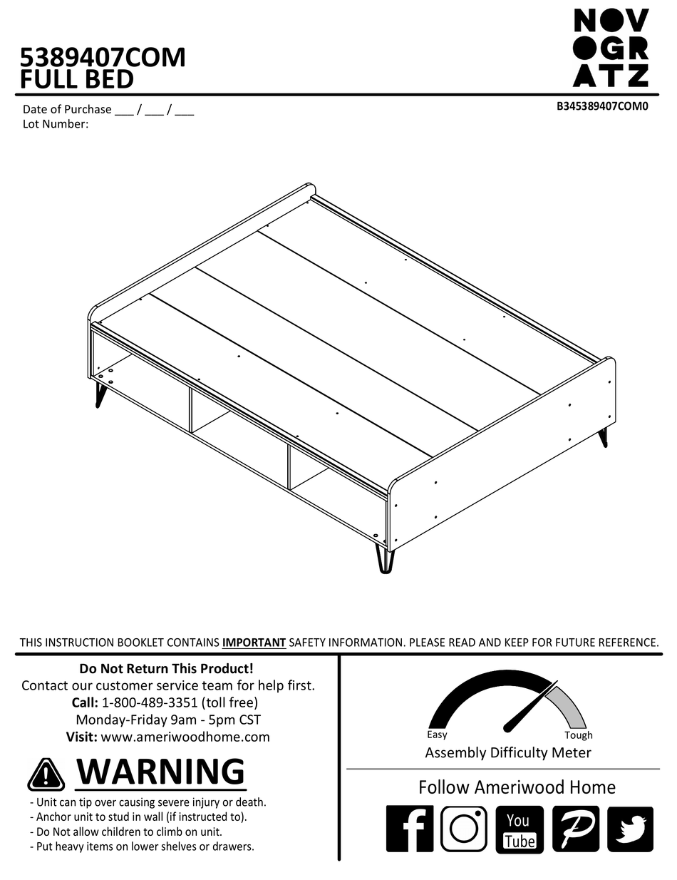 AMERIWOOD HOME NOVOGRATZ INSTRUCTION BOOKLET Pdf Download