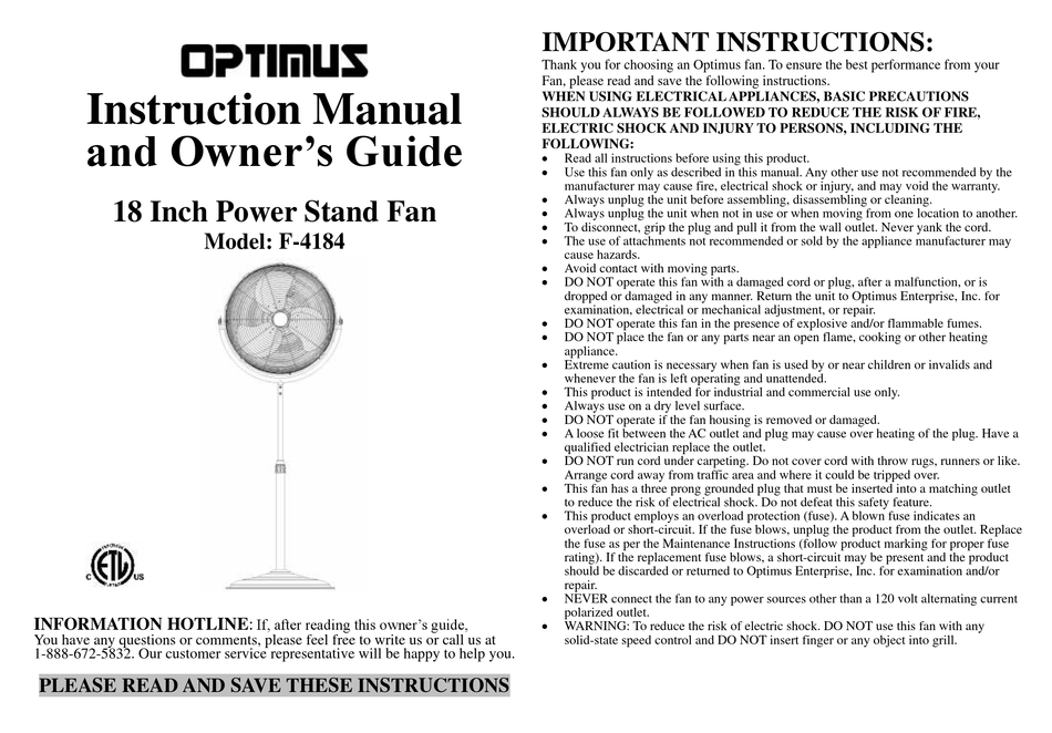 OPTIMUS F4184 INSTRUCTION MANUAL Pdf Download ManualsLib