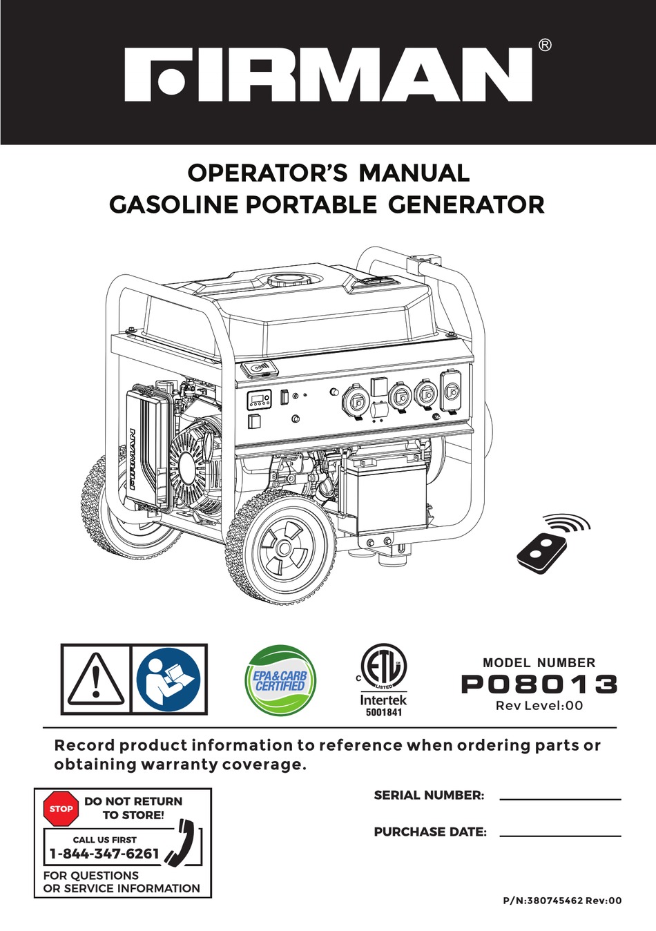 FIRMAN P08013 OPERATOR'S MANUAL Pdf Download ManualsLib