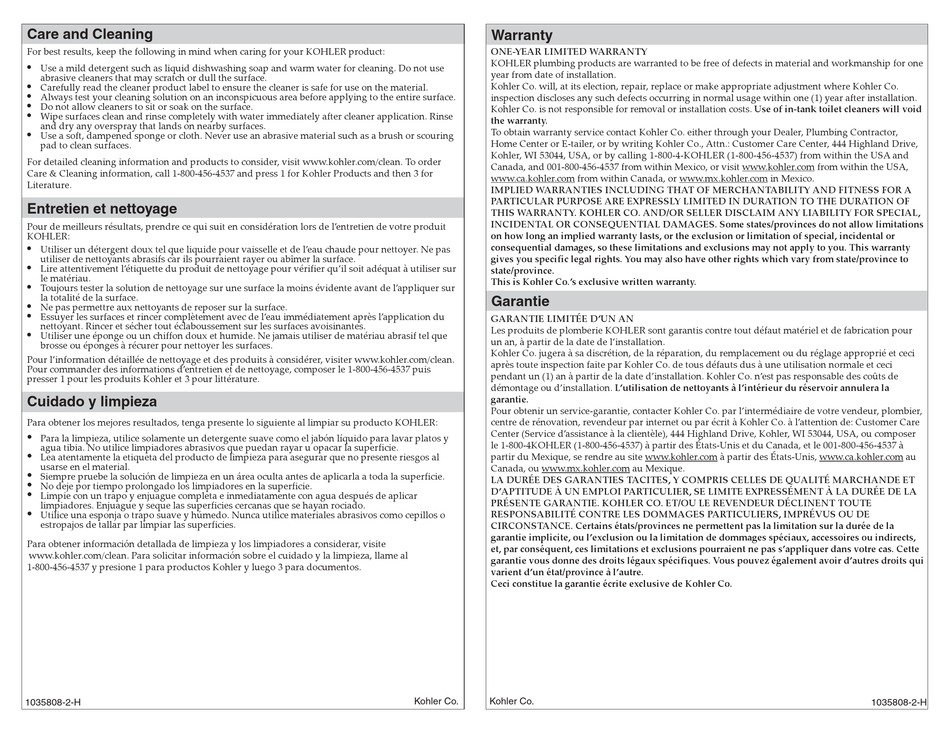 KOHLER K4734NY INSTALLATION AND CARE MANUAL Pdf Download ManualsLib