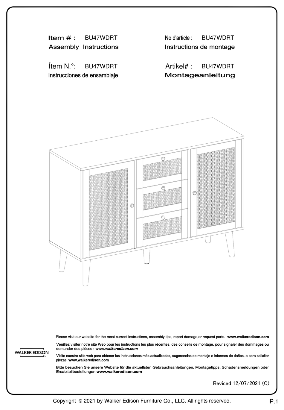 WALKER EDISON BU47WDRT ASSEMBLY INSTRUCTIONS MANUAL Pdf Download