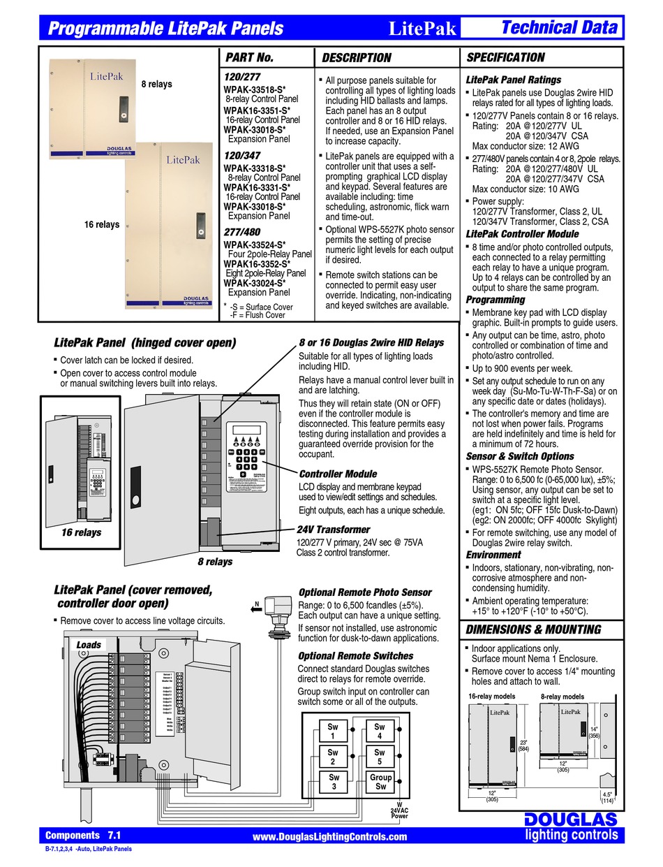 DOUGLAS LIGHTING CONTROLS LITEPAK WPAK33518S TECHNICAL DATA Pdf
