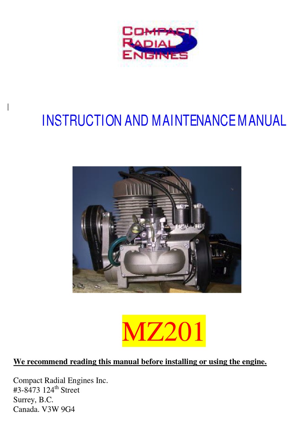 COMPACT RADIAL ENGINES MZ201 INSTRUCTION AND MAINTENANCE MANUAL Pdf