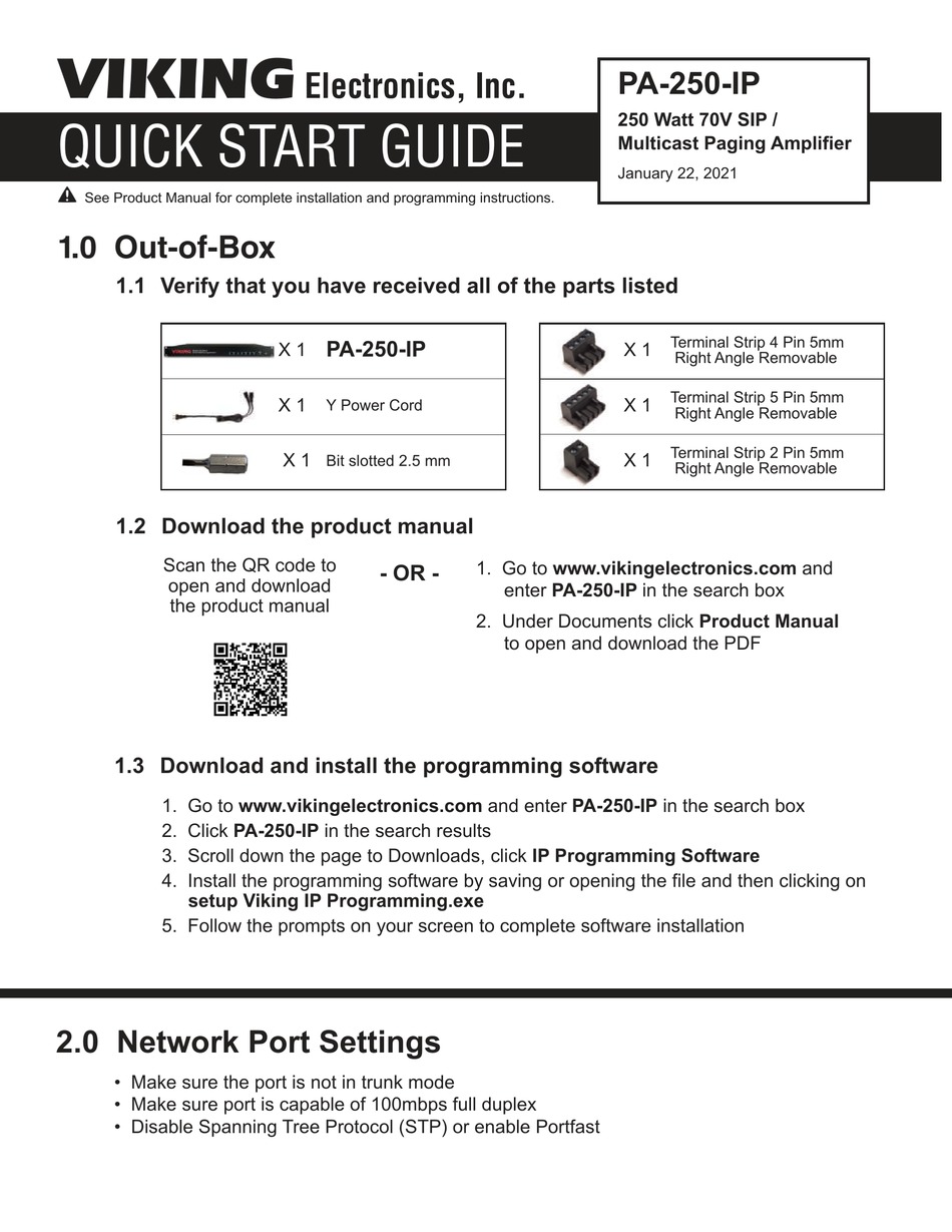 VIKING PA250IP QUICK START MANUAL Pdf Download ManualsLib