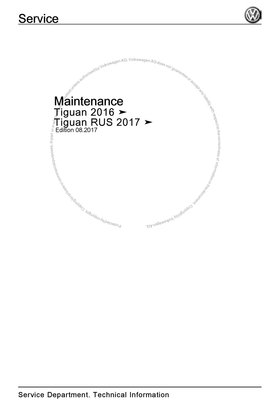 Volkswagen Tiguan 2016 Maintenance Manual Pdf Download Manualslib